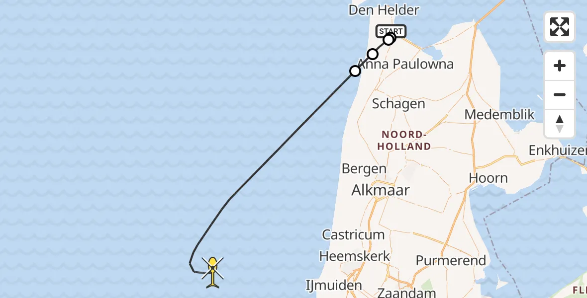 Vluchtroute Kustwachthelikopter van Vliegveld De Kooy naar 
