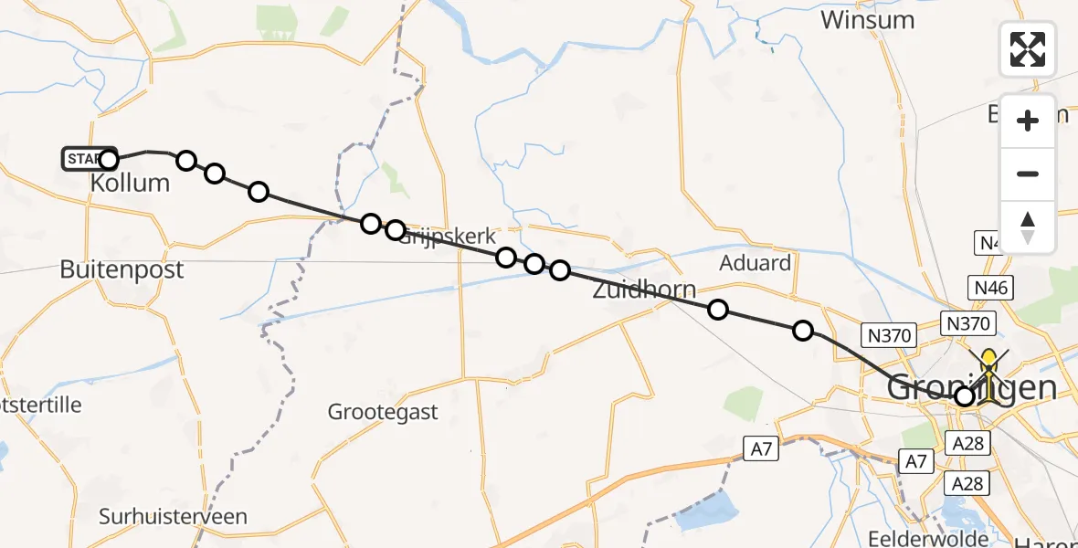 Routekaart van de vlucht: Lifeliner 4 naar Universitair Medisch Centrum Groningen, Ticeline