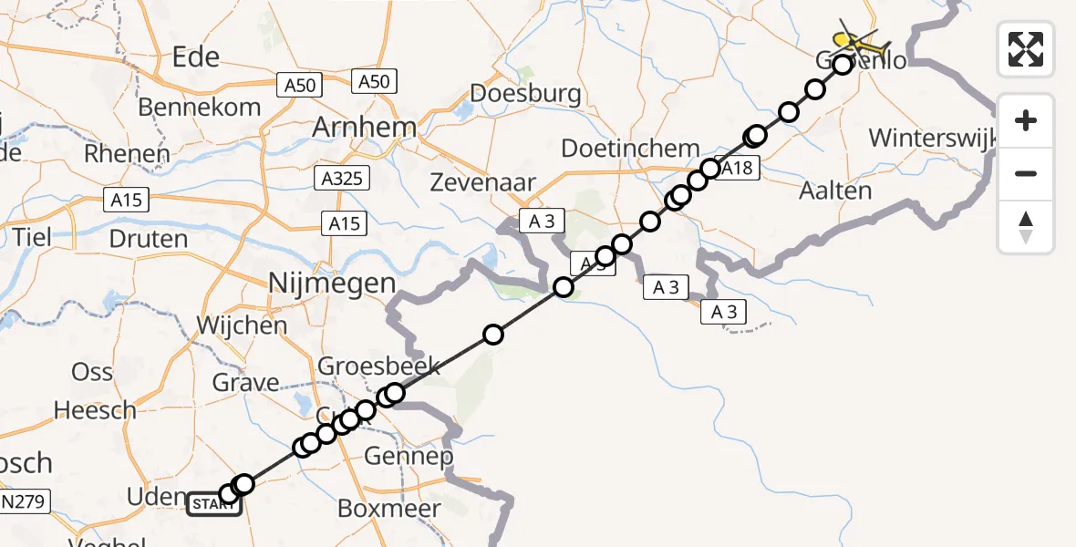 Routekaart van de vlucht: Lifeliner 3 naar Groenlo, Zeelandsedijk