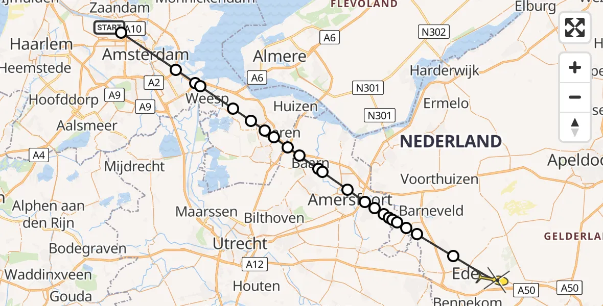 Routekaart van de vlucht: Lifeliner 1 naar Ede, Kompasweg