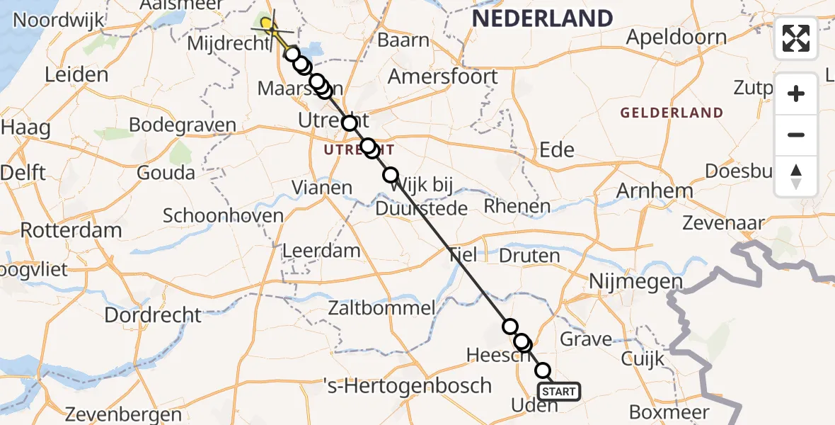 Routekaart van de vlucht: Politieheli naar Nieuwer Ter Aa, Straatsven