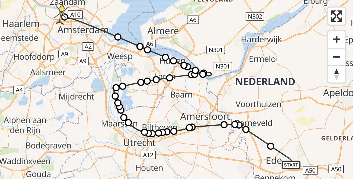 Routekaart van de vlucht: Lifeliner 1 naar Amsterdam Heliport, Heidebloemallee