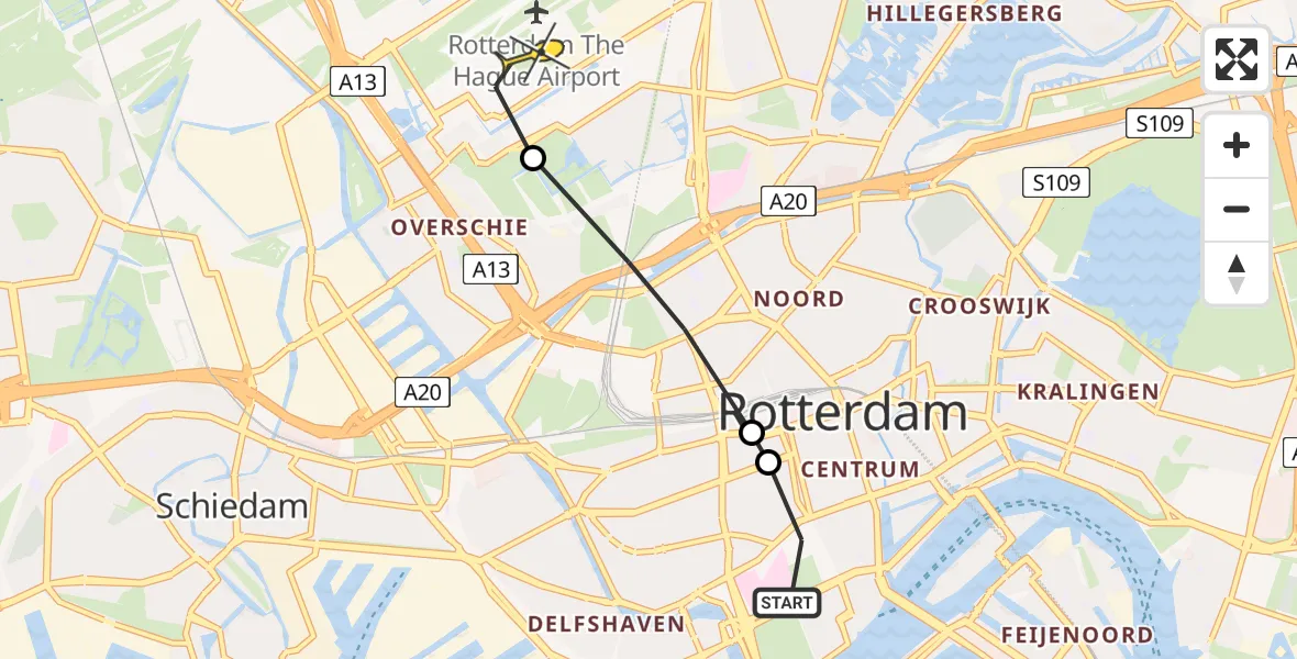 Routekaart van de vlucht: Lifeliner 2 naar Rotterdam The Hague Airport, West-Kruiskade