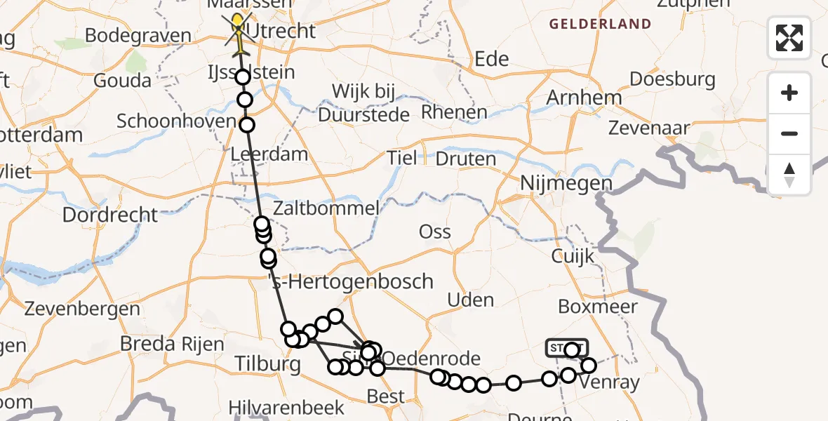 Routekaart van de vlucht: Politieheli naar De Meern, Duivenbosweg