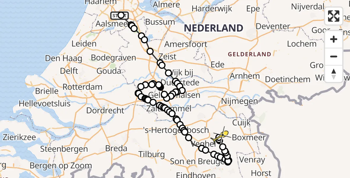 Routekaart van de vlucht: Politieheli naar Vliegbasis Volkel, Hole 2