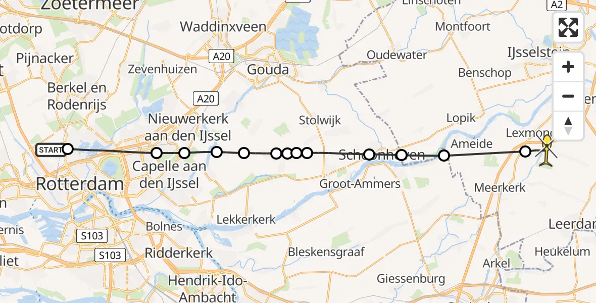 Routekaart van de vlucht: Lifeliner 2 naar Hei- en Boeicop, Brandenburgbaan