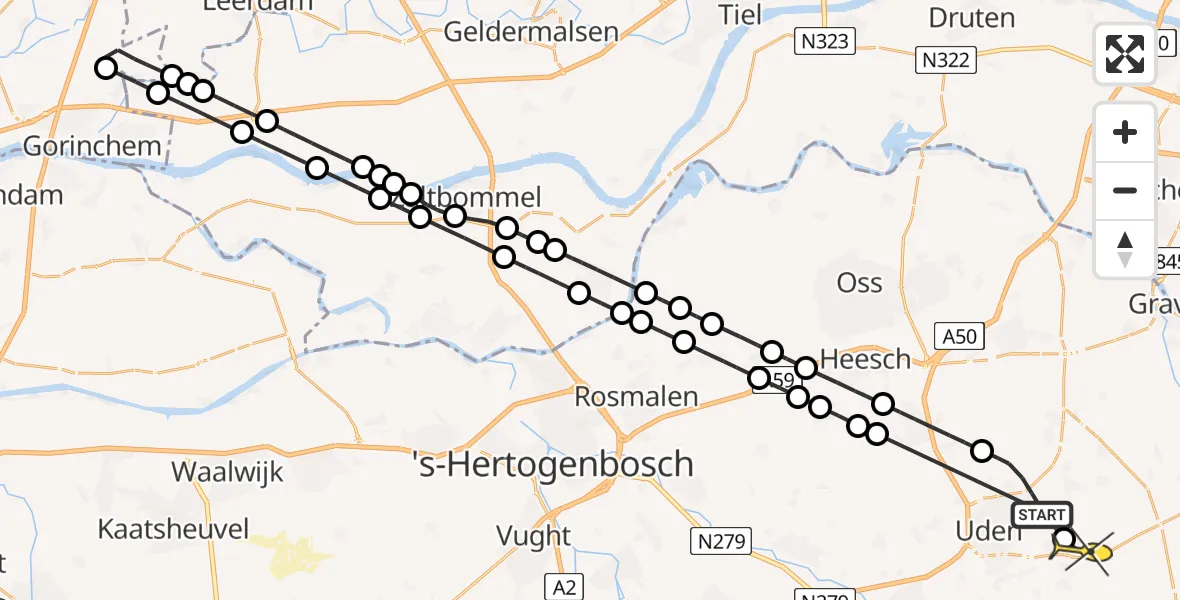 Routekaart van de vlucht: Lifeliner 3 naar Vliegbasis Volkel, Groote Wetering