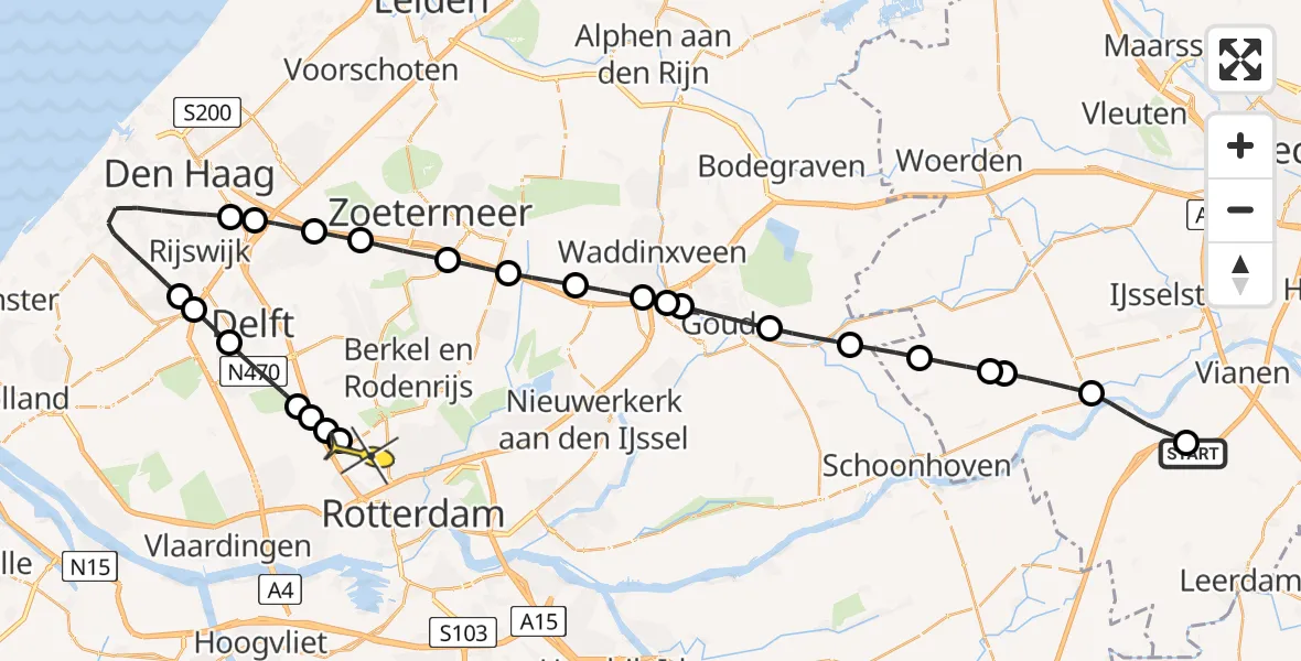 Routekaart van de vlucht: Lifeliner 2 naar Rotterdam The Hague Airport, Nieuwe Rijksweg