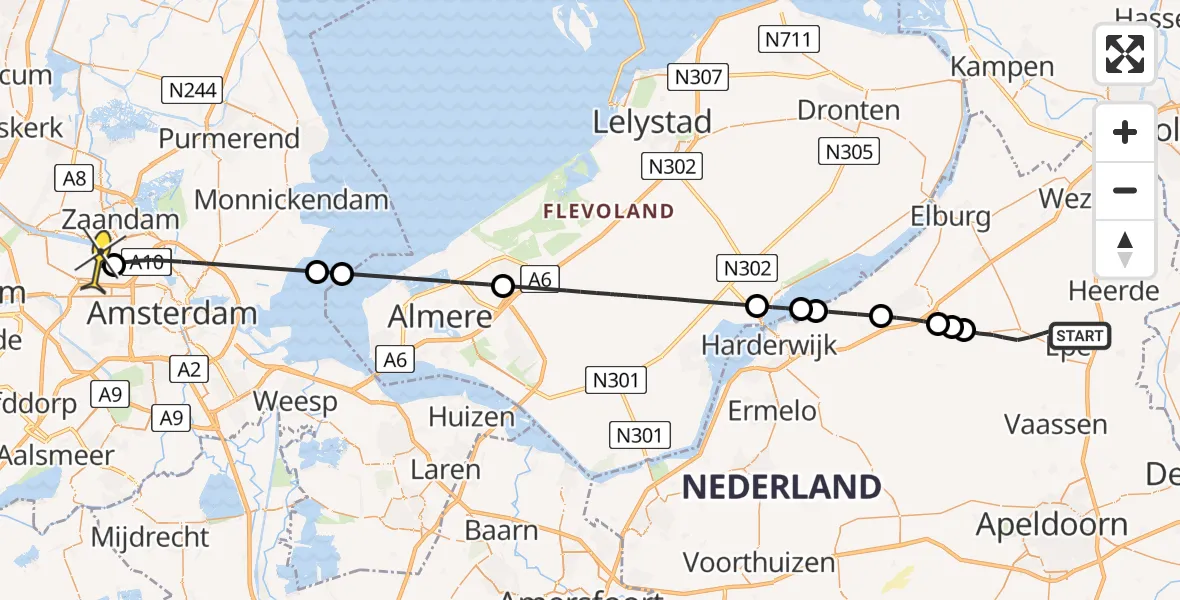 Routekaart van de vlucht: Lifeliner 1 naar Amsterdam Heliport, Beukenlaan