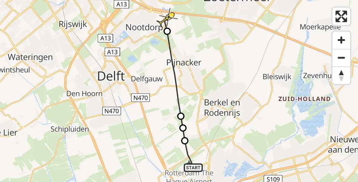 Routekaart van de vlucht: Lifeliner 2 naar Nootdorp, Oude Bovendijk