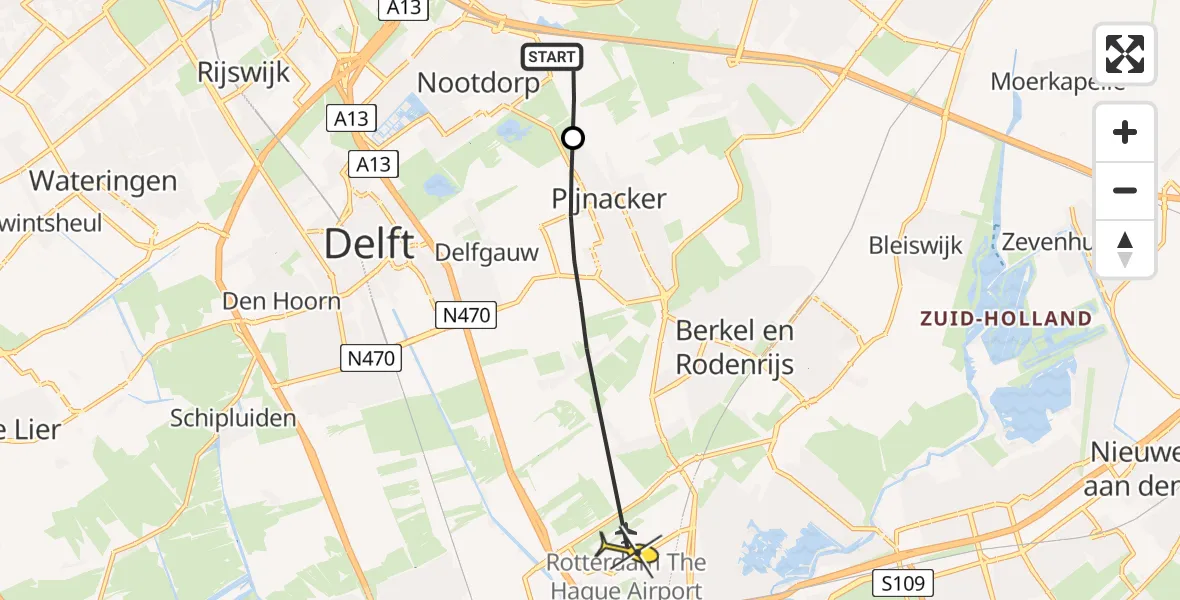 Routekaart van de vlucht: Lifeliner 2 naar Rotterdam The Hague Airport, Nieuwkoopseweg