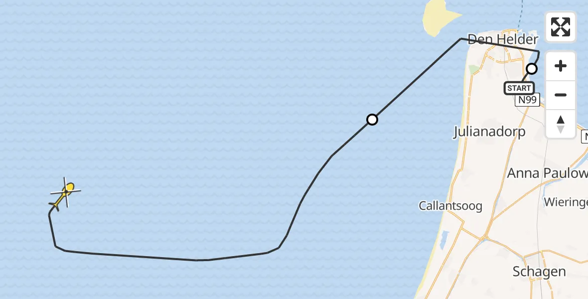 Routekaart van de vlucht: Kustwachthelikopter naar Oostoeverweg