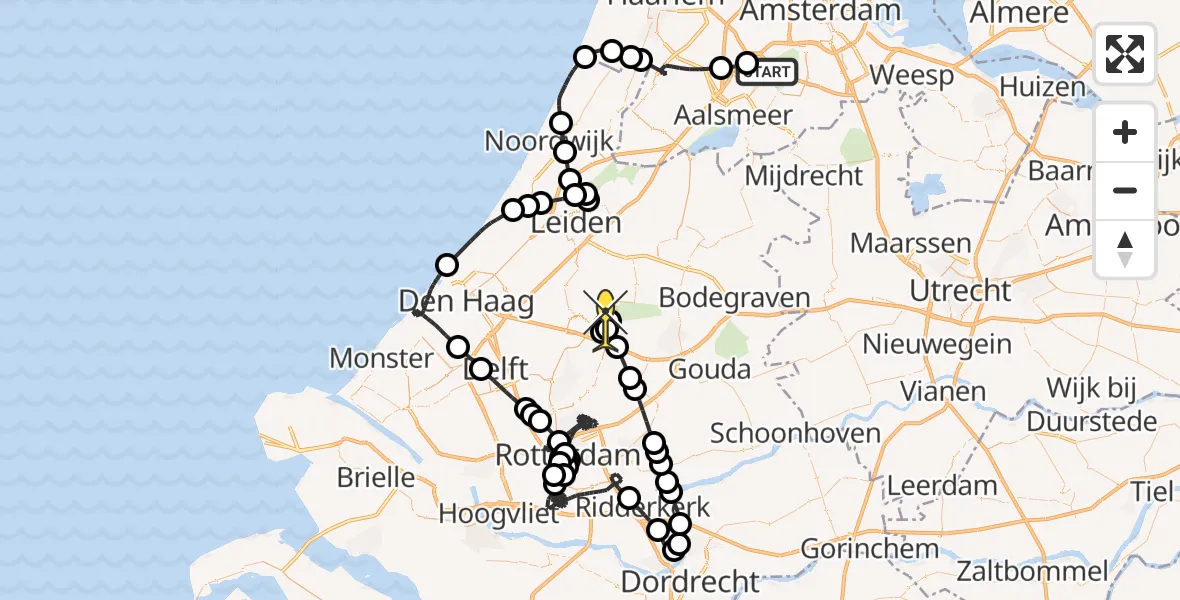 Routekaart van de vlucht: Politieheli naar Zoetermeer, Loevesteinse Randweg