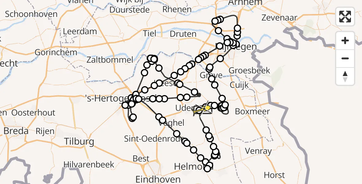 Routekaart van de vlucht: Politieheli naar Vliegbasis Volkel, Zeelandsedijk