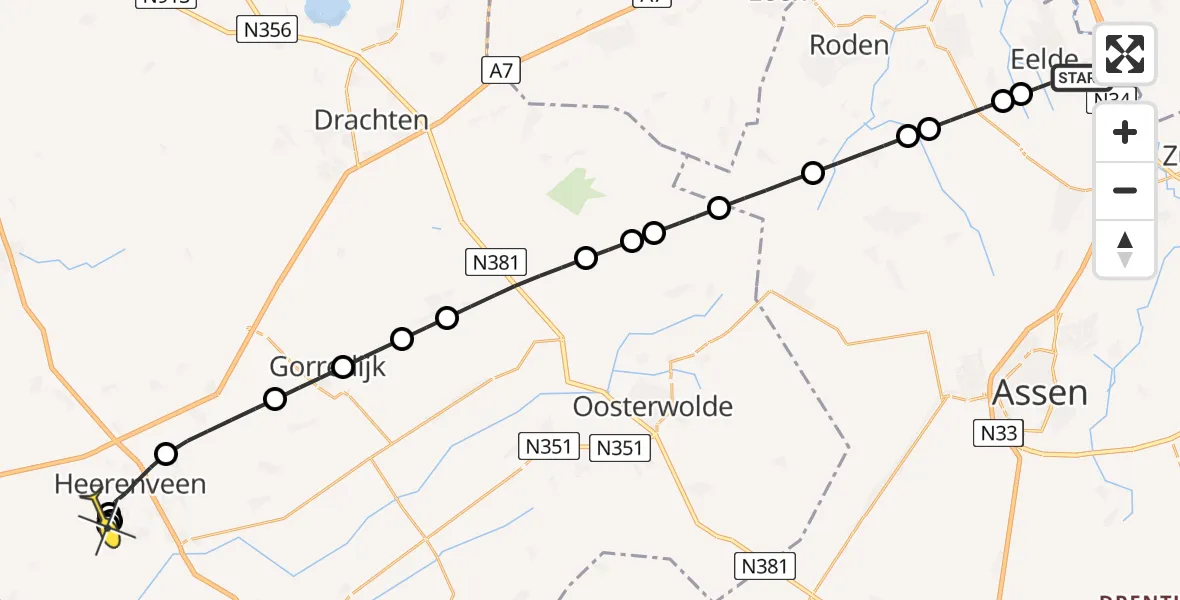 Routekaart van de vlucht: Lifeliner 4 naar Rottum, Hoofdweg