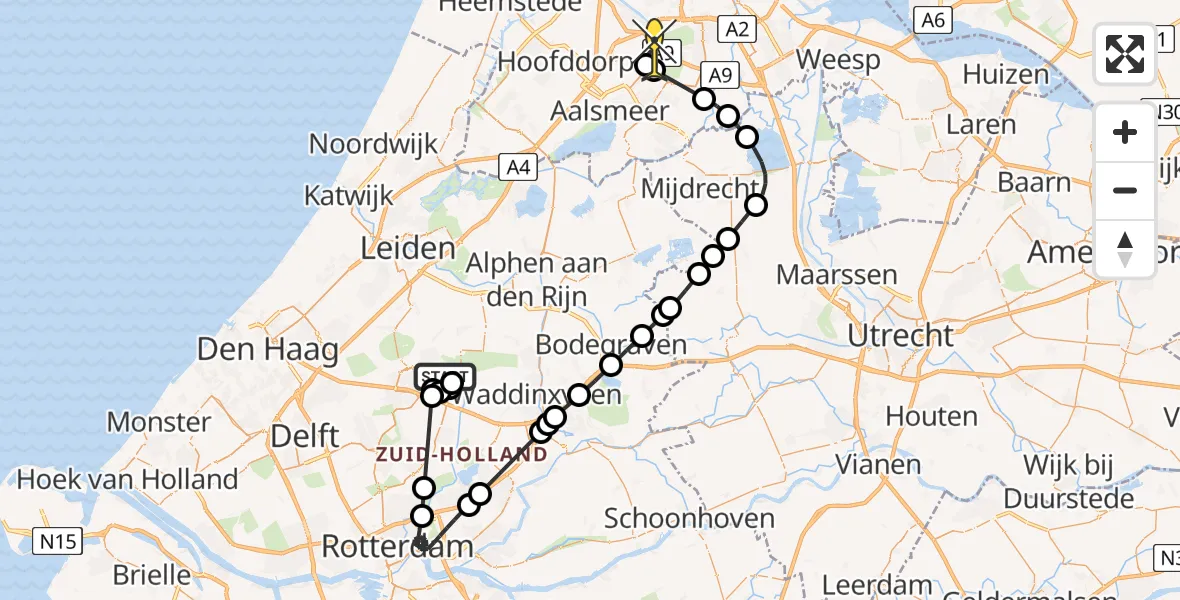 Routekaart van de vlucht: Politieheli naar Schiphol, Australiëweg