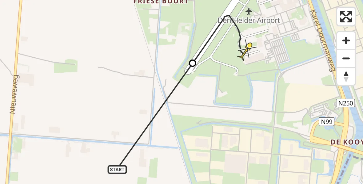 Routekaart van de vlucht: Kustwachthelikopter naar Vliegveld De Kooy, Luchthavenweg