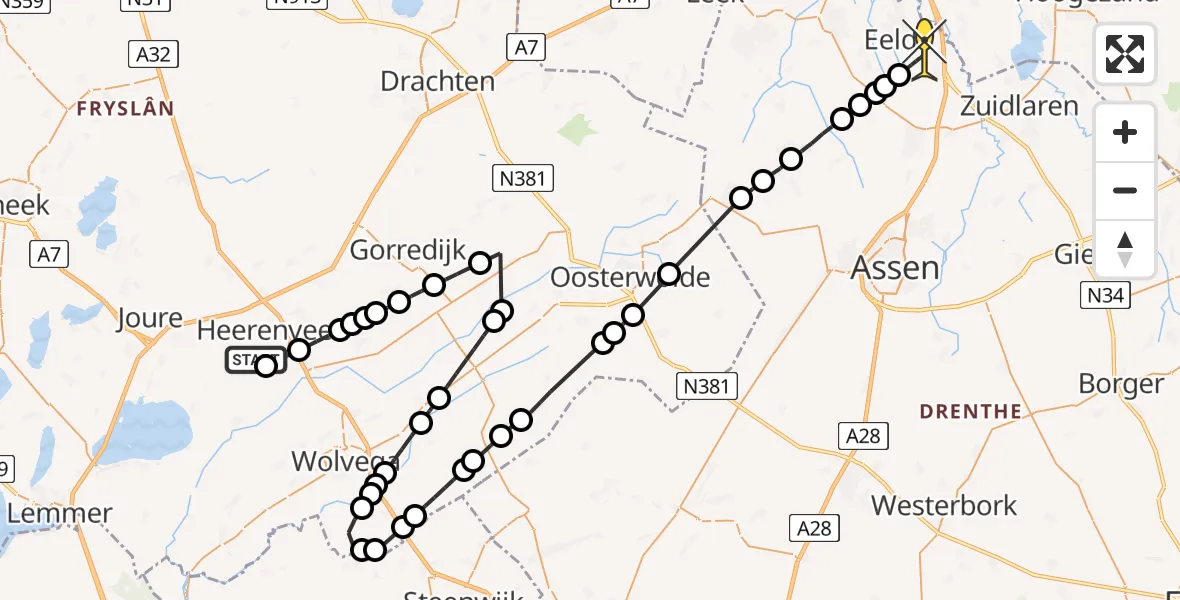 Routekaart van de vlucht: Lifeliner 4 naar Groningen Airport Eelde, Heidepaadsje