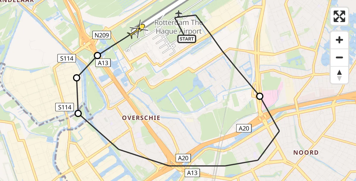 Routekaart van de vlucht: Lifeliner 2 naar Rotterdam The Hague Airport, Fairoaksbaan