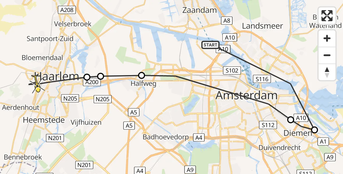 Routekaart van de vlucht: Lifeliner 1 naar Haarlem, Coenhaven