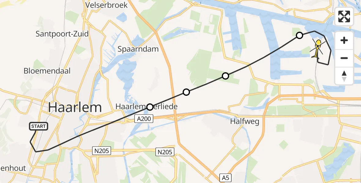 Routekaart van de vlucht: Lifeliner 1 naar Amsterdam Heliport, Snelliusstraat