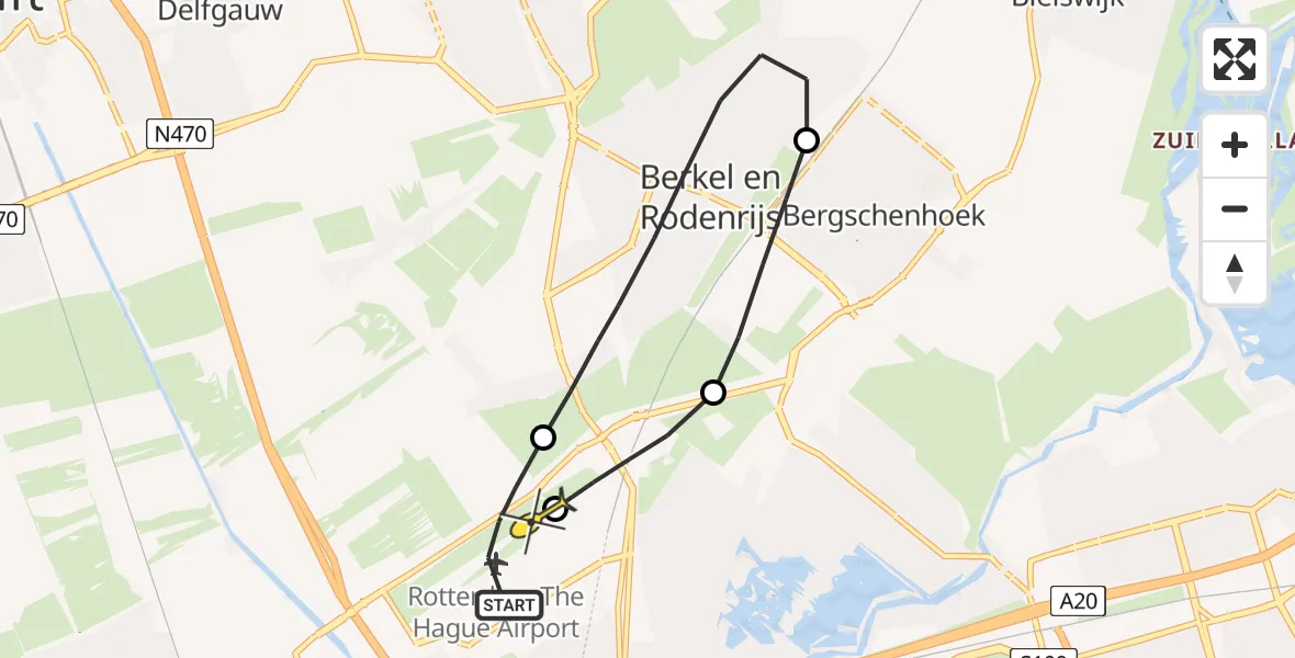 Routekaart van de vlucht: Lifeliner 2 naar Rotterdam The Hague Airport, Oude Bovendijk