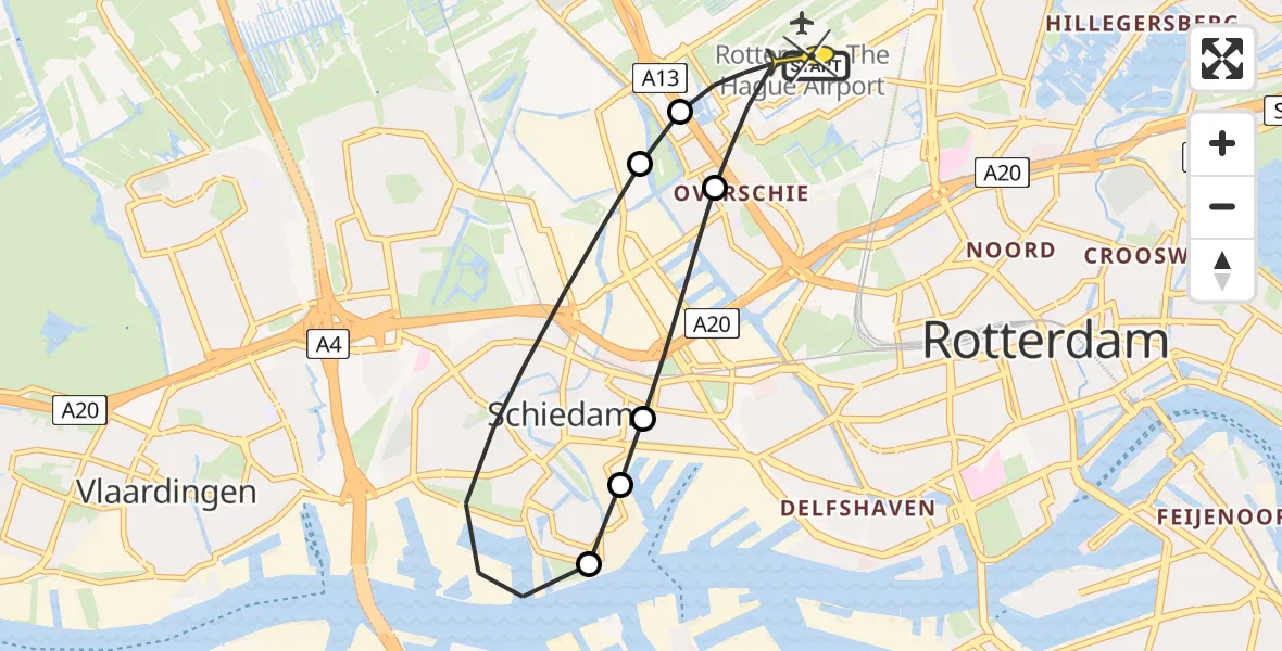 Routekaart van de vlucht: Lifeliner 2 naar Rotterdam The Hague Airport, Landzichtstraat