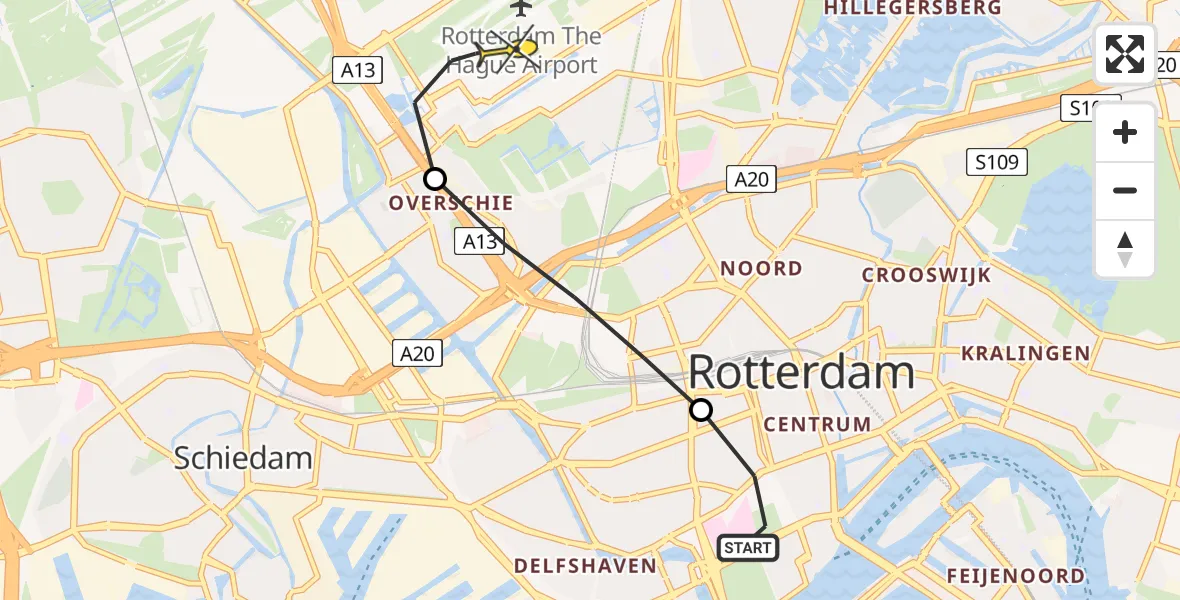 Routekaart van de vlucht: Lifeliner 2 naar Rotterdam The Hague Airport, Zijdewindestraat