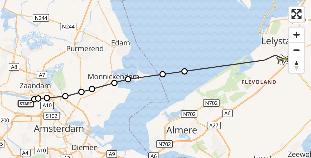 Routekaart van de vlucht: Lifeliner 1 naar Lelystad, Hemkade