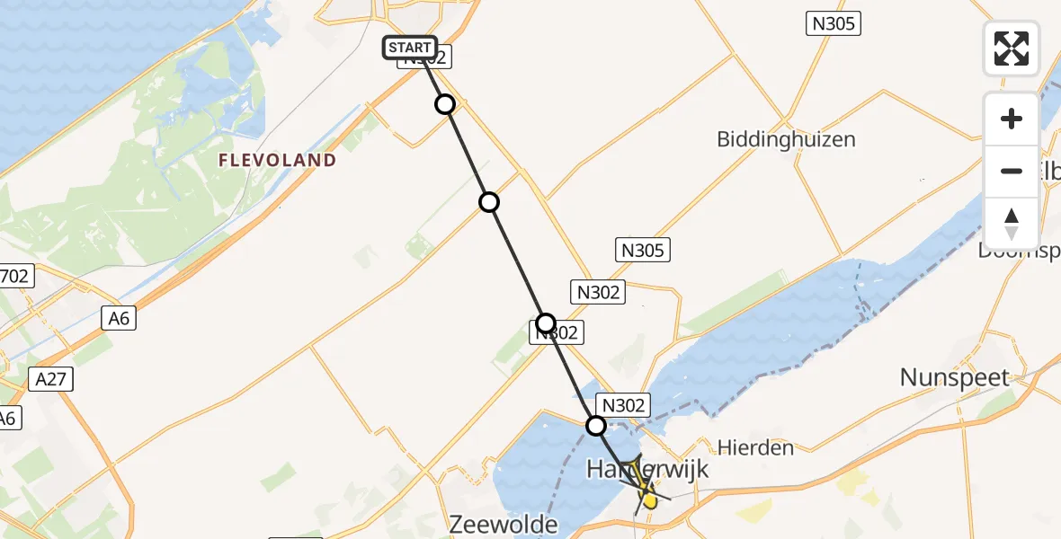 Routekaart van de vlucht: Lifeliner 1 naar Harderwijk, Larserdreef