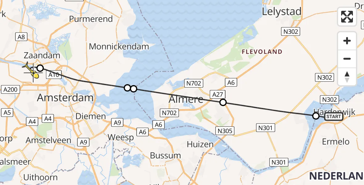 Routekaart van de vlucht: Lifeliner 1 naar Amsterdam Heliport, Muidenstrand