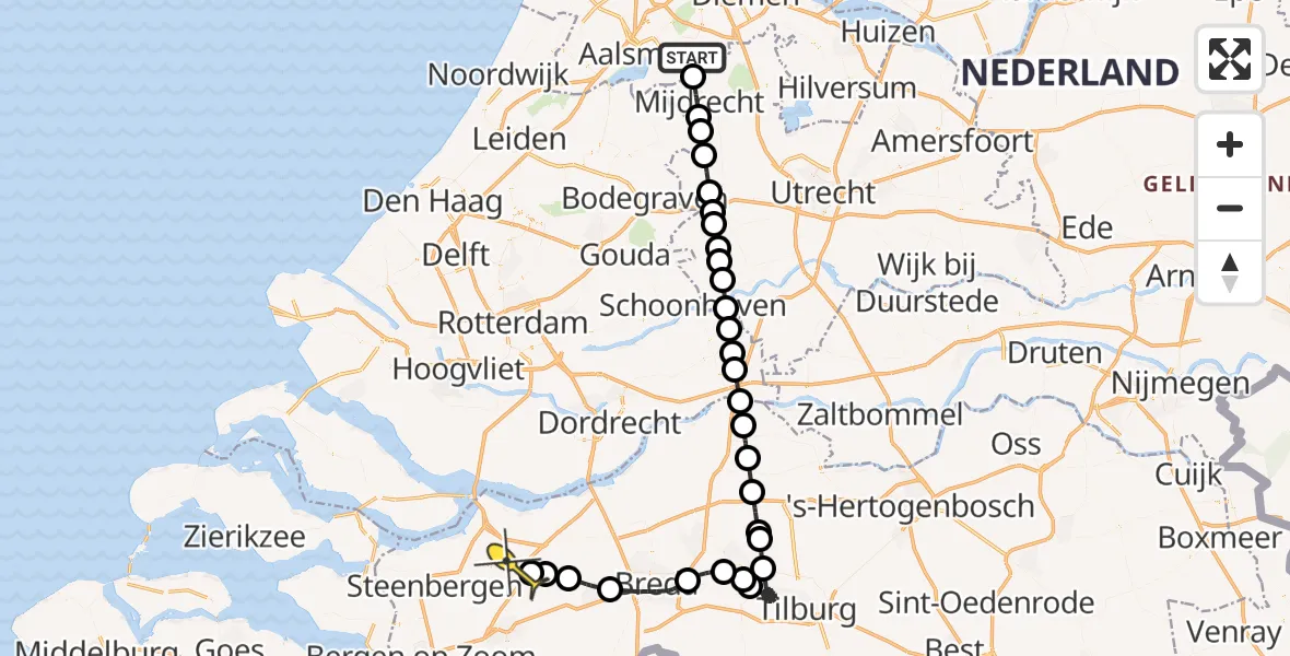 Routekaart van de vlucht: Politiehelikopter naar Oud Gastel, Middenweg Bovenkerker Polder