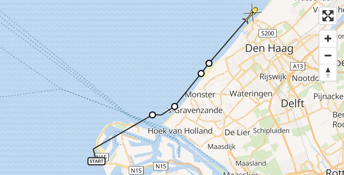 Routekaart van de vlucht: Politieheli naar Den Haag, Prinses Máximaweg