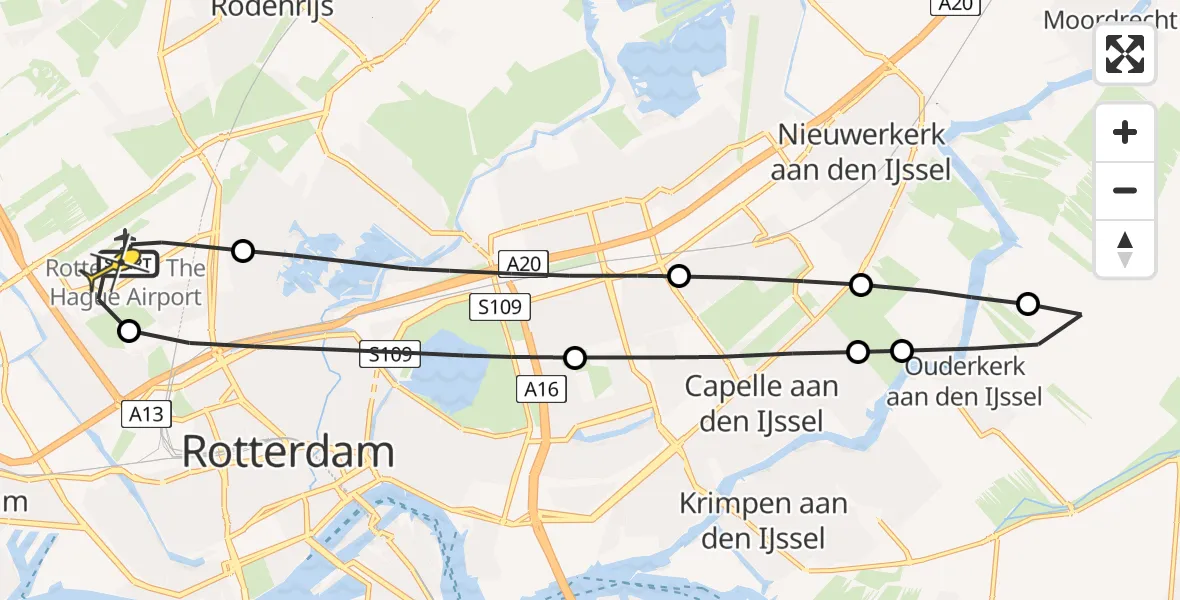 Routekaart van de vlucht: Lifeliner 2 naar Rotterdam The Hague Airport, De Blécourtstraat