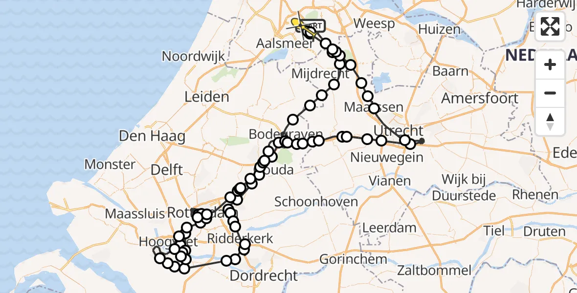 Routekaart van de vlucht: Politieheli naar Aalsmeer, Haagbeuklaan