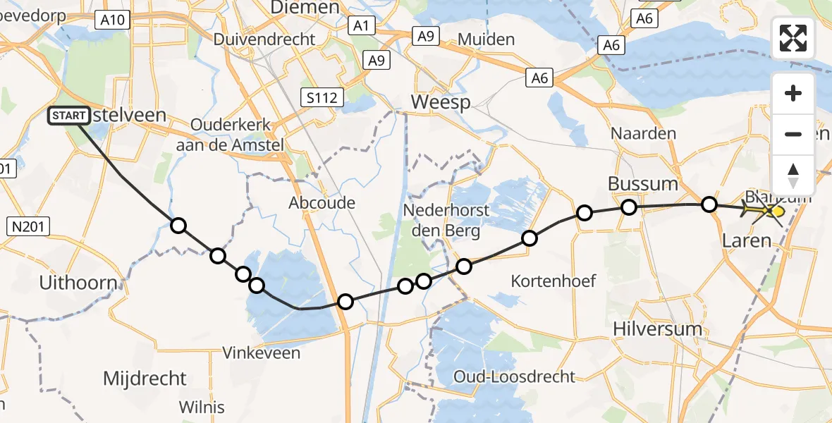 Routekaart van de vlucht: Politieheli naar Blaricum, Zetterij