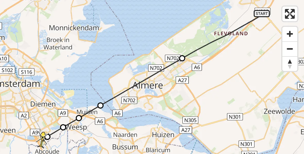 Routekaart van de vlucht: Lifeliner 1 naar Academisch Medisch Centrum (AMC), Albert Einsteinweg