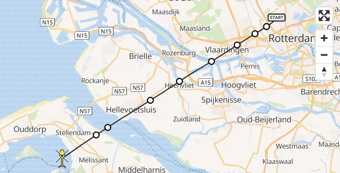 Routekaart van de vlucht: Lifeliner 2 naar Stellendam, Van der Duijn van Maasdamweg