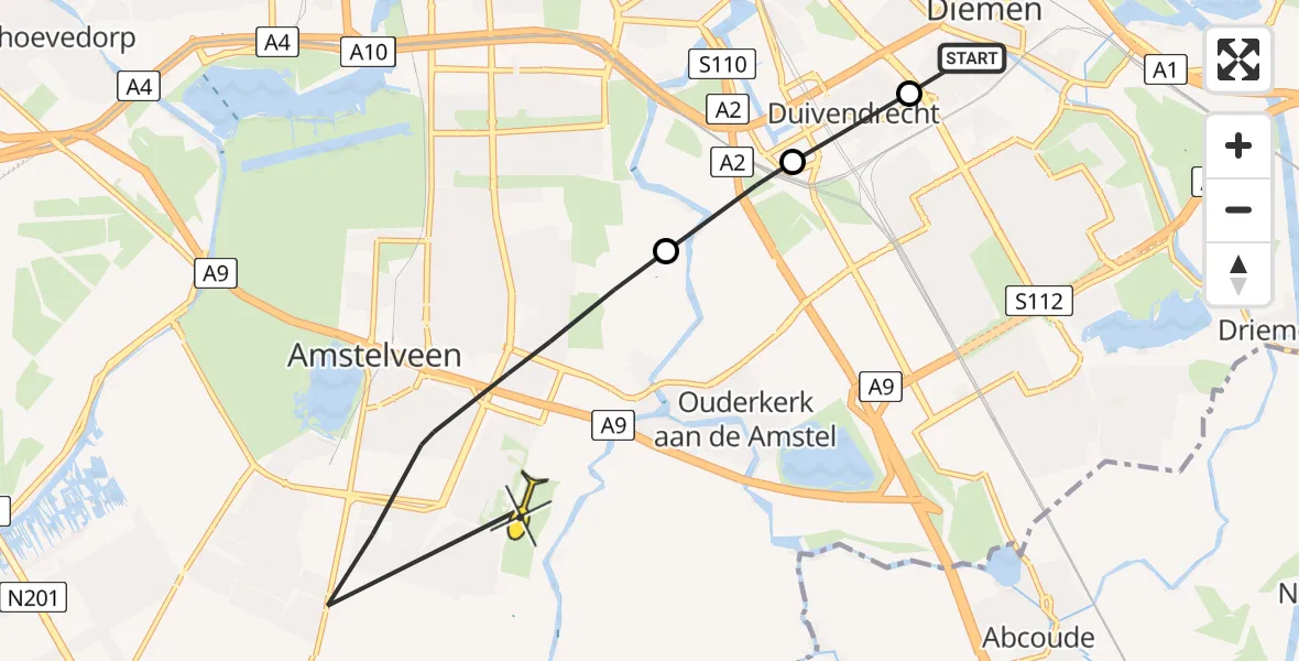 Routekaart van de vlucht: Politieheli naar Amstelveen, Kruidenpoort