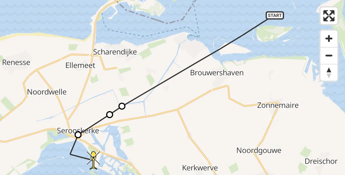 Routekaart van de vlucht: Lifeliner 2 naar Serooskerke, Stampersplaat