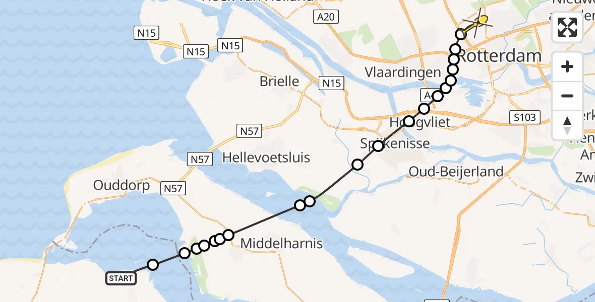 Routekaart van de vlucht: Lifeliner 2 naar Rotterdam The Hague Airport, Vleermuisberg