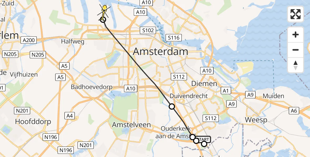 Routekaart van de vlucht: Lifeliner 1 naar Amsterdam Heliport, Amsterdam-Zuidoost