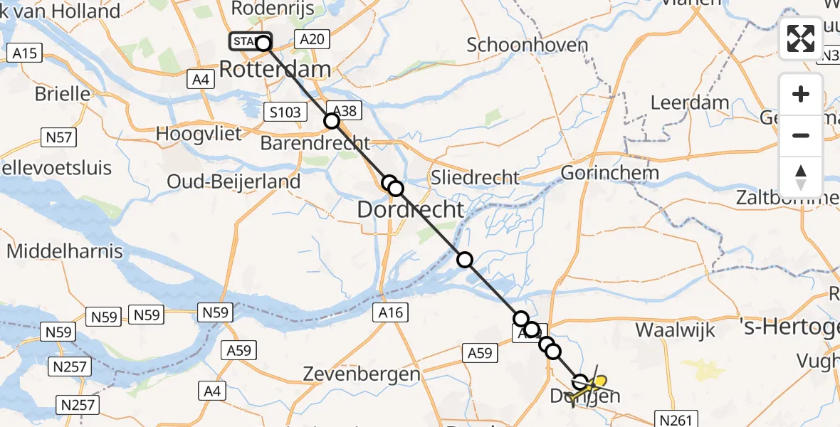 Routekaart van de vlucht: Lifeliner 2 naar Dongen, Gilze-Rijenstraat