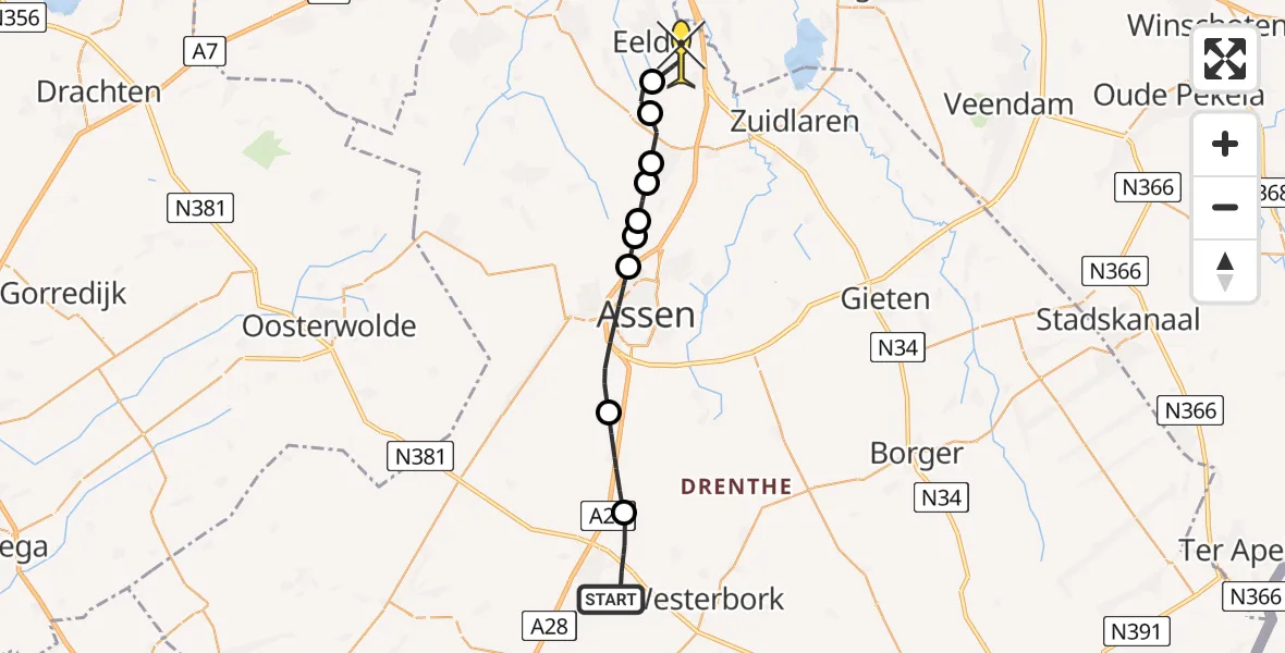 Routekaart van de vlucht: Lifeliner 4 naar Groningen Airport Eelde, Lieving