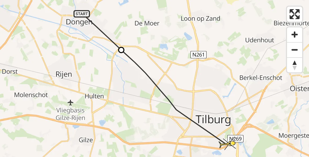 Routekaart van de vlucht: Lifeliner 2 naar Tilburg, Vennen