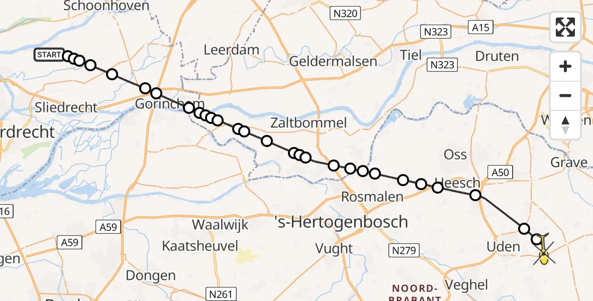 Routekaart van de vlucht: Lifeliner 3 naar Vliegbasis Volkel, Achterdijk