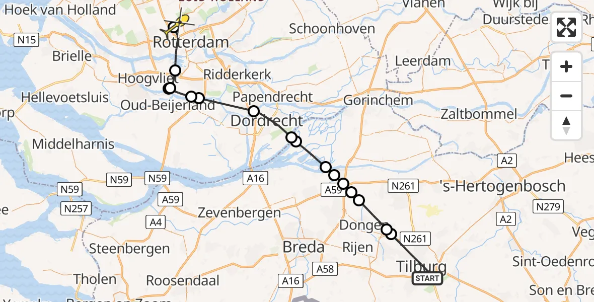 Routekaart van de vlucht: Lifeliner 2 naar Rotterdam The Hague Airport, Leijpark