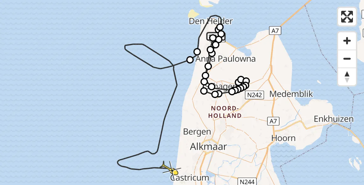 Routekaart van de vlucht: Kustwachthelikopter naar Oostoeverweg