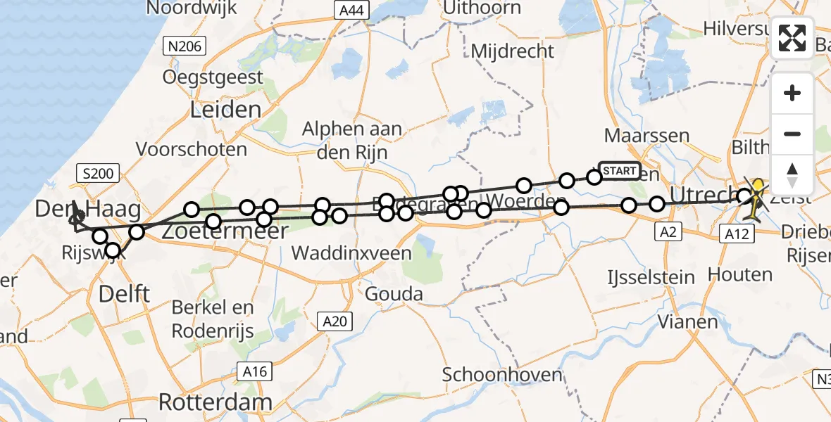 Routekaart van de vlucht: Politieheli naar Universitair Medisch Centrum Utrecht, De Rivier