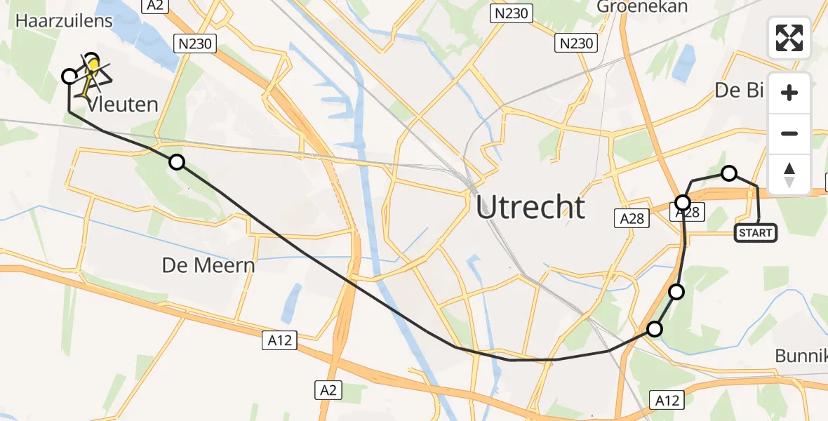 Routekaart van de vlucht: Politiehelikopter naar Vleuten, Universiteitsweg